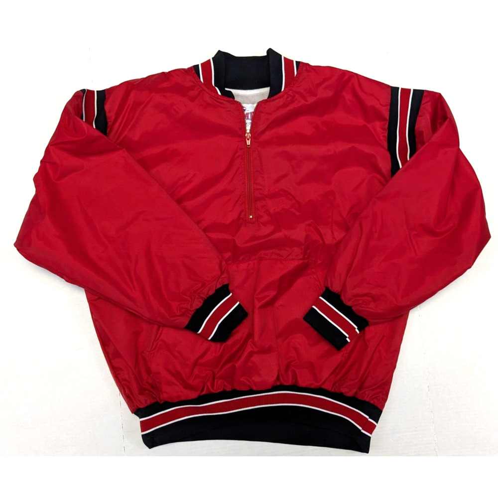 Vintage Game Sportswear Size L Red 1/4 Zip Windbreaker Jacket kangaroo pocket